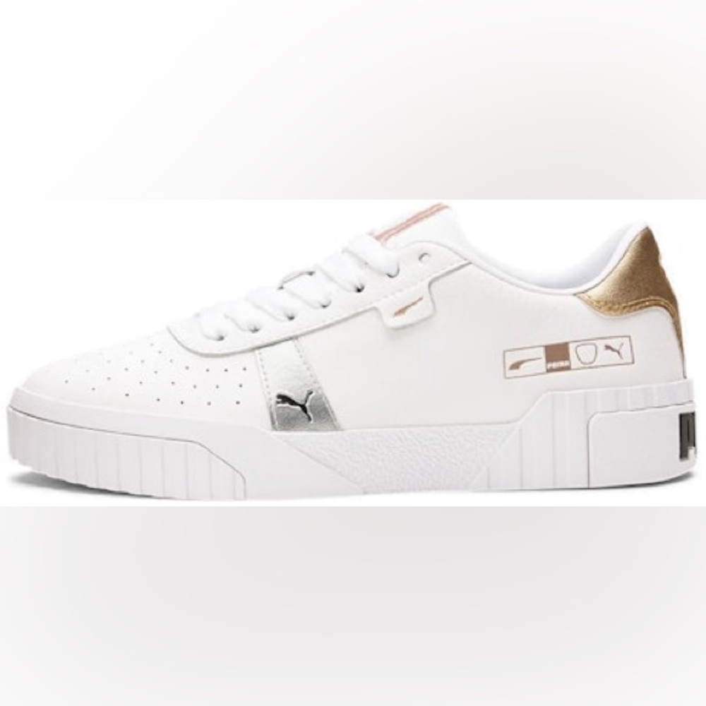 Puma White Sneakers with Silver and Gold Accents